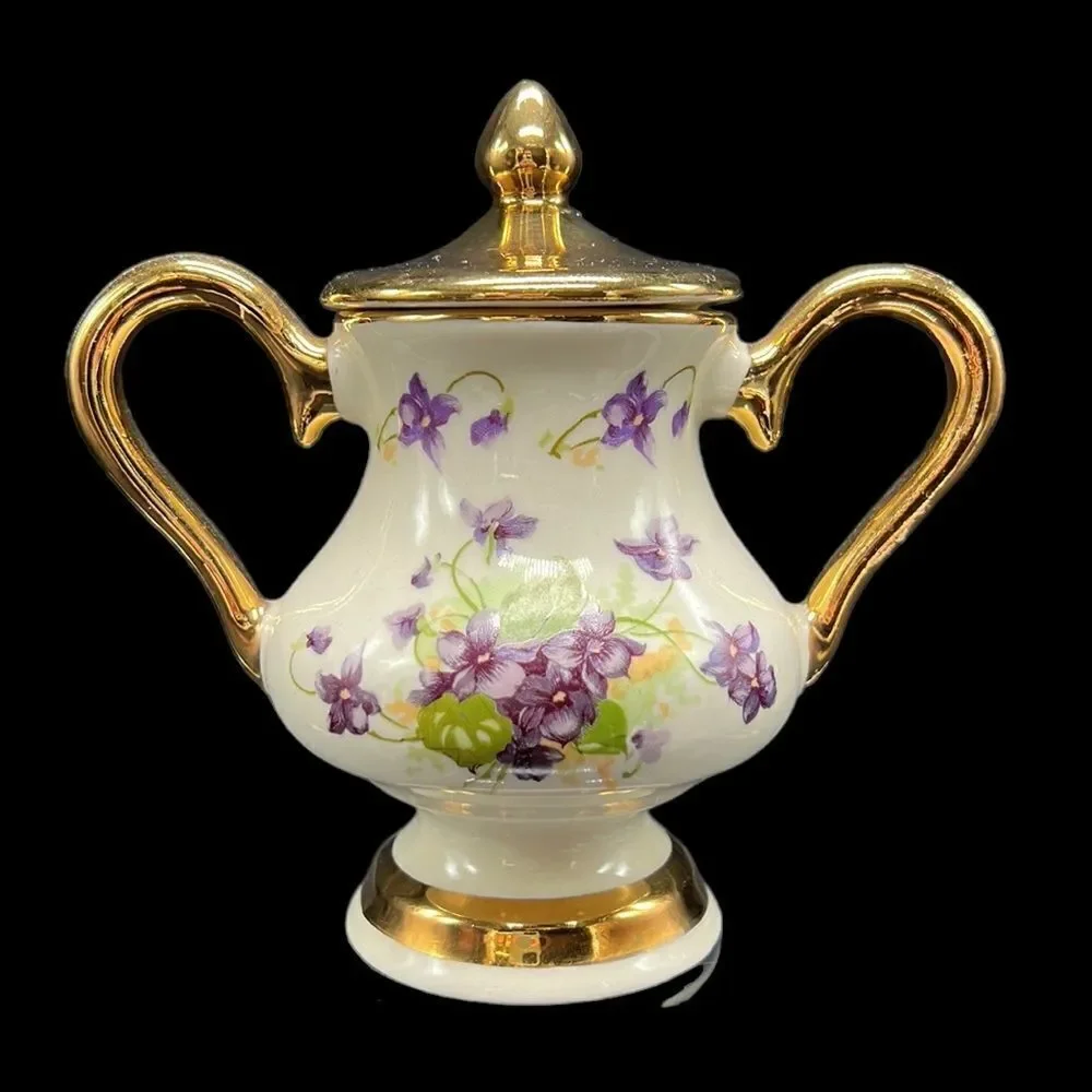 Floral Creamer & Sugar Bowl Set Gold Trim Cottagecore Tea Set